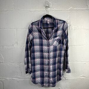 Victoria's Secret Women's Blue Purple Plaid Polka Dot Nightgown Size Small